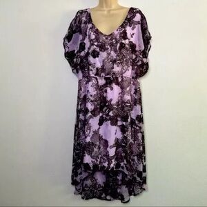 Forgiveness 1X Antique Paisley Sheer Overlay Dress Peek a Boo Sleeve Hi Low Midi